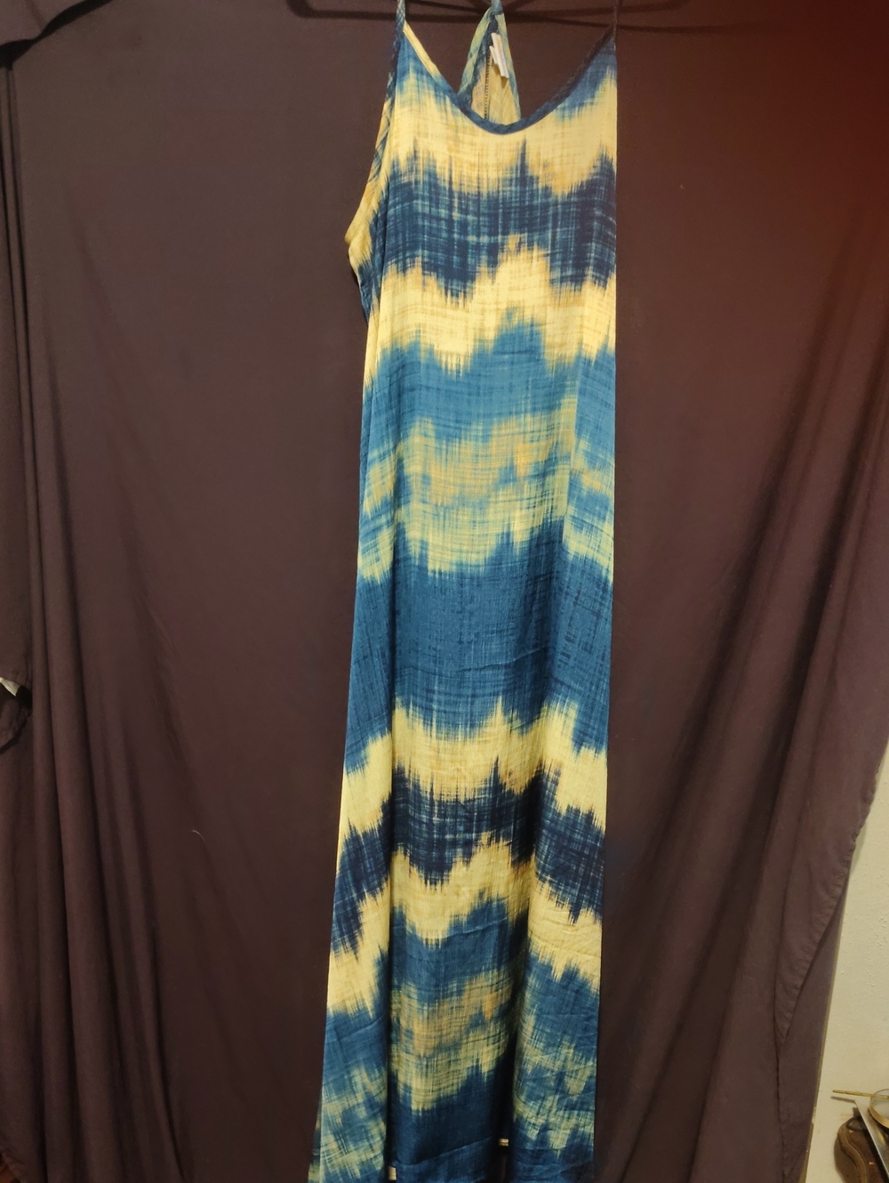 LuLaRoe Blue and Yellow Tie-Dye Maxi Dress